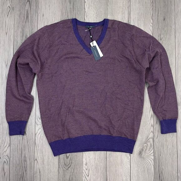 Turtleson Men Size XL Purple Herringbone Extra Fine Merino Wool Pullover Sweater - Picture 1 of 5